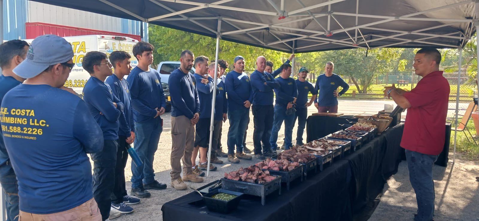 The E. Costa Plumbing & Gas team gathered for a barbecue at the West Palm Beach shop